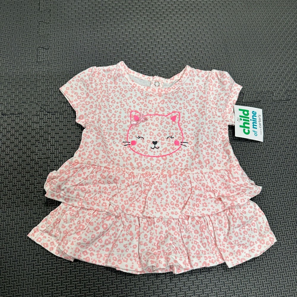 6/20$ NWT Child of Mine leopard print cat kitty short sleeve tiered top size 18M